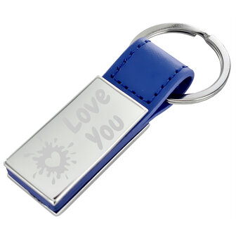 Sleutelhanger chrome rectangle 2 blauw