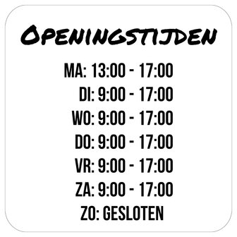 Openingstijden bord 235 x 235 mm