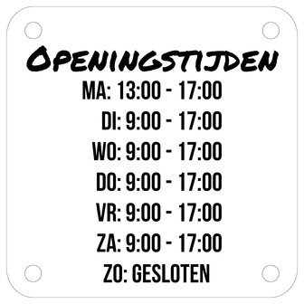 Openingstijden bord 235 x 235 mm