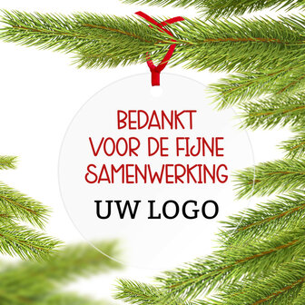 Plexiglas kerstbal met bedrukking bedankt voor de fijne samenwerking type 2 met logo bedrukking