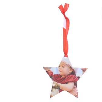 Houten kerstbal met foto ster