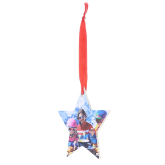 Houten kerstbal met foto ster