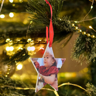 Houten kerstbal met foto ster
