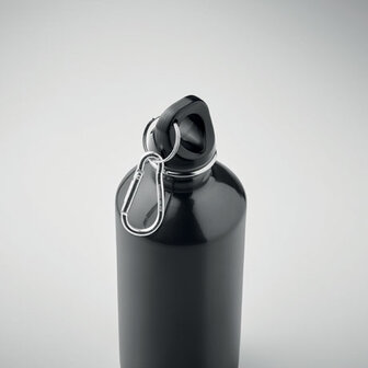 RVS drinkfles enkellaags met karabijnhaak 500ml zwart
