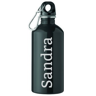 RVS drinkfles enkellaags met karabijnhaak 500ml zwart