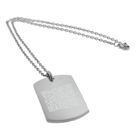 Sleutelhanger / ketting hanger dogtag chrome met QR code