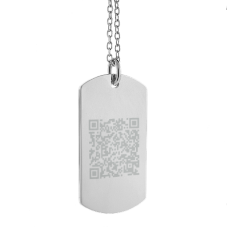 Sleutelhanger / ketting hanger dogtag chrome met QR code