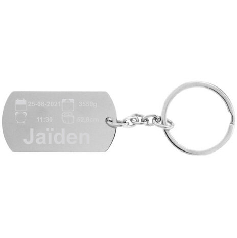 Sleutelhanger / ketting hanger dogtag chrome met geboorte tekst