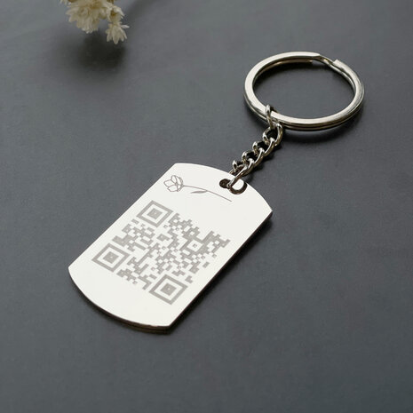 Sleutelhanger / ketting hanger dogtag chrome met QR code