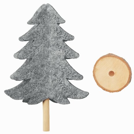 Vilt kerstboom met houten standaard