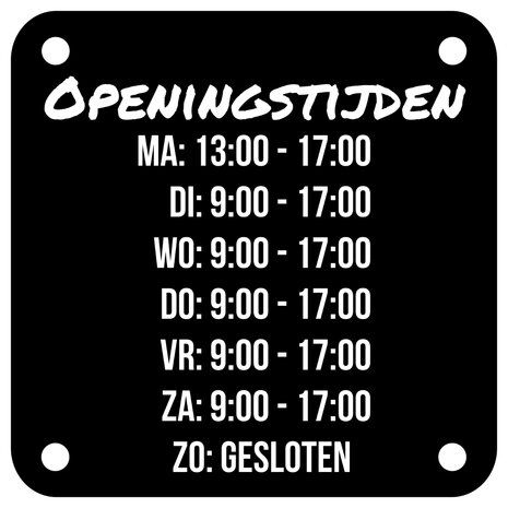 Openingstijden bord 235 x 235 mm