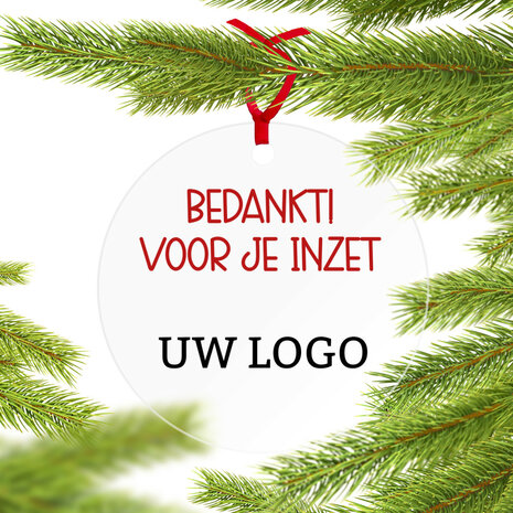 Plexiglas kerstbal met bedrukking bedankt voor je inzet type 1 met logo bedrukking