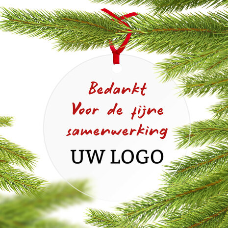 Plexiglas kerstbal met bedrukking bedankt voor de fijne samenwerking type 1 met logo bedrukking