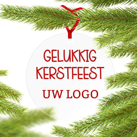 Plexiglas kerstbal met bedrukking gelukkig kerstfeest met logo bedrukking