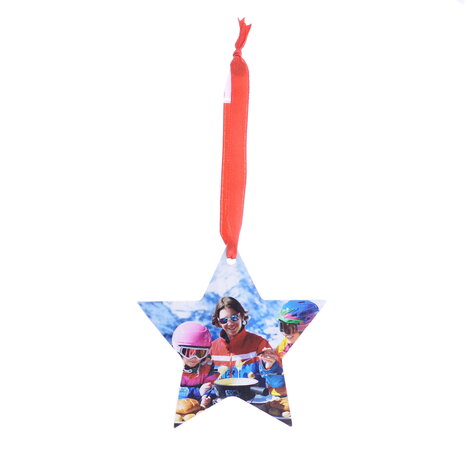 Houten kerstbal met foto ster