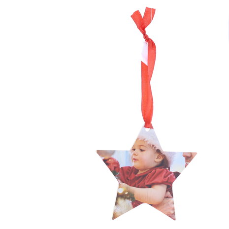 Houten kerstbal met foto ster
