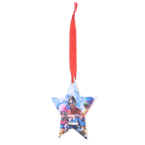 Houten kerstbal met foto ster