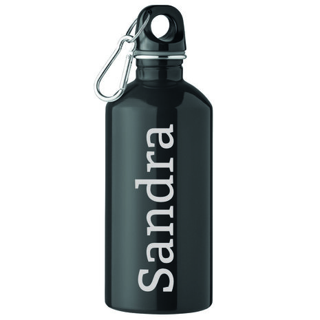 RVS drinkfles enkellaags met karabijnhaak 500ml zwart