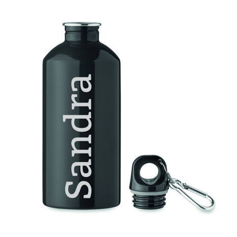 RVS drinkfles enkellaags met karabijnhaak 500ml zwart