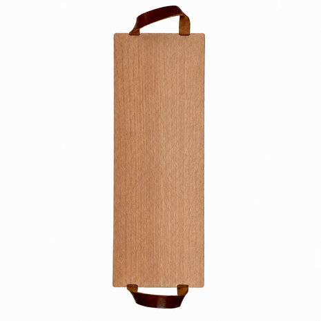 Beuken borrelplank met lederen handvaten 48cm x 17cm