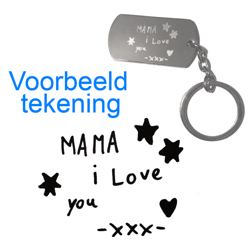 binnenkomst ik heb nodig Kauwgom Dogtag sleutelhanger met (kinder) tekening gegraveerd - graveertotaal