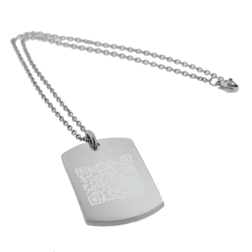 Sleutelhanger / ketting hanger dogtag chrome met QR code