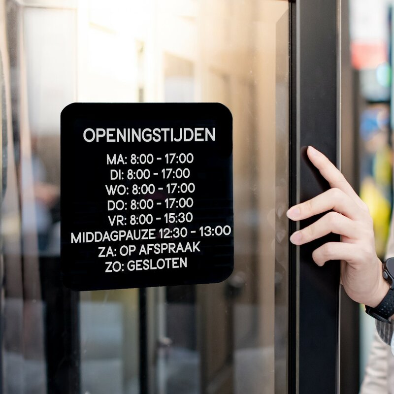 Openingstijden bord 235 x 235 mm