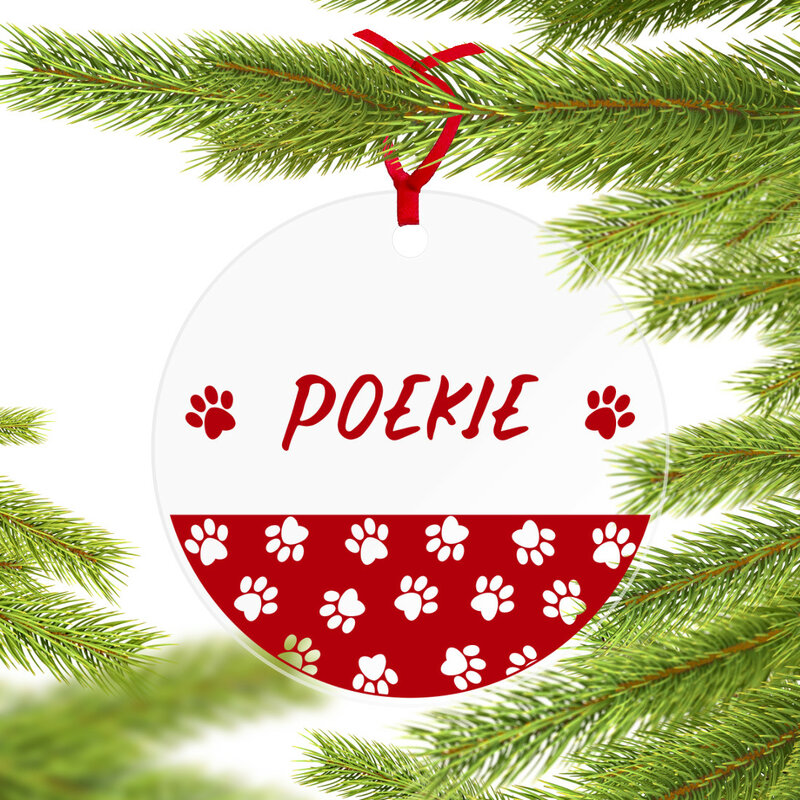 Plexiglas kerstbal met bedrukking katten / honden pootjes met eigen naam