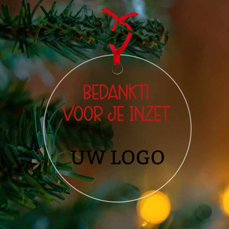 Plexiglas kerstbal met bedrukking bedankt voor je inzet type 1 met logo bedrukking