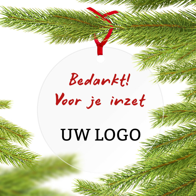 Plexiglas kerstbal met bedrukking bedankt voor je inzet type 2 met logo bedrukking