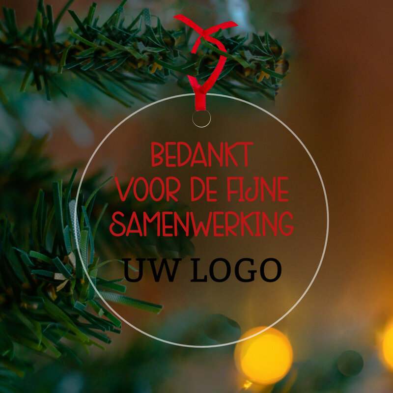 Plexiglas kerstbal met bedrukking bedankt voor de fijne samenwerking type 2 met logo bedrukking