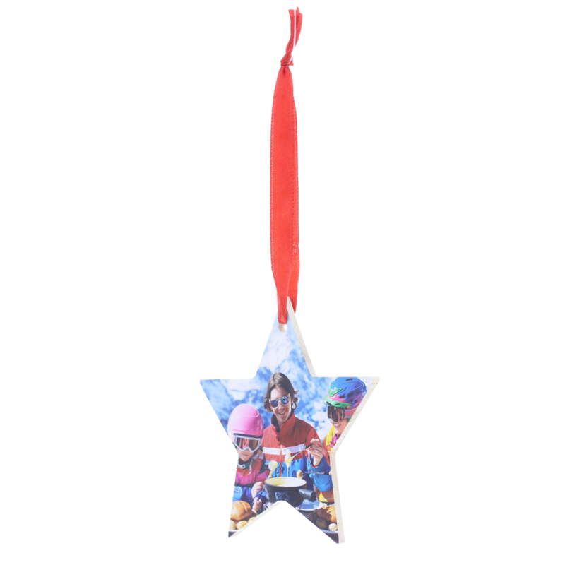 Houten kerstbal met foto ster