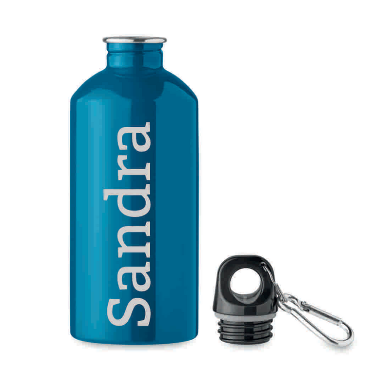 RVS drinkfles enkellaags met karabijnhaak 500ml turquoise