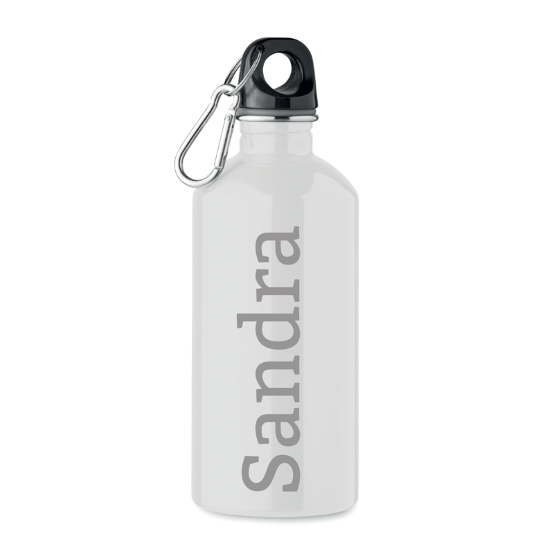 RVS drinkfles enkellaags met karabijnhaak 500ml wit