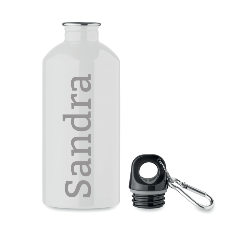 RVS drinkfles enkellaags met karabijnhaak 500ml wit
