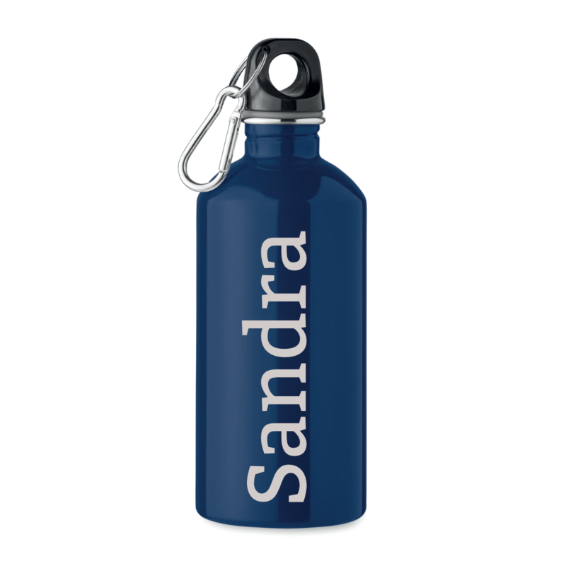 RVS drinkfles enkellaags met karabijnhaak 500ml marineblauw