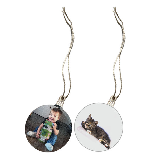 Houten kerstbal met fotobedrukking 2 stuks | Sfeervolle uitstraling | Full Colour bedrukt met jouw foto