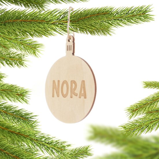 Houten kerstbal met gegraveerde naam - Unieke Kerstboomdecoratie - Te bestellen vanaf 1 stuk