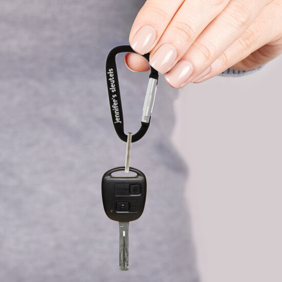 Sleutelhanger karabijnhaak - Gratis gepersonaliseerd met tekst en illustratie naar keuze - Leuke sleutelhanger in 5 verschillende kleuren
